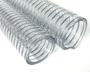 A mangueira Kanaflex flexível KTS transparente com arame em espiral é utilizada para serviços médios, indicada para descarga e sucção de produtos alimentícios como leite, cerveja, xarope, vinho e aguardente. No interno da mangueira, sua face lisa evita a fixação de resíduos e seu reforço helicoidal em aço mola proporciona flexibilidade.