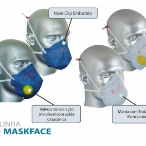 Com a máscara descartável Maskface valvulada o ar fica limpo, pois esta filtra impurezas suspensas no ar. O produto conta com certificado de aprovação (C.A), além de ser atestado por laboratórios nacionais e internacionais para melhor segurança e o uso tranquilo nas mais exigentes áreas do mercado brasileiro.